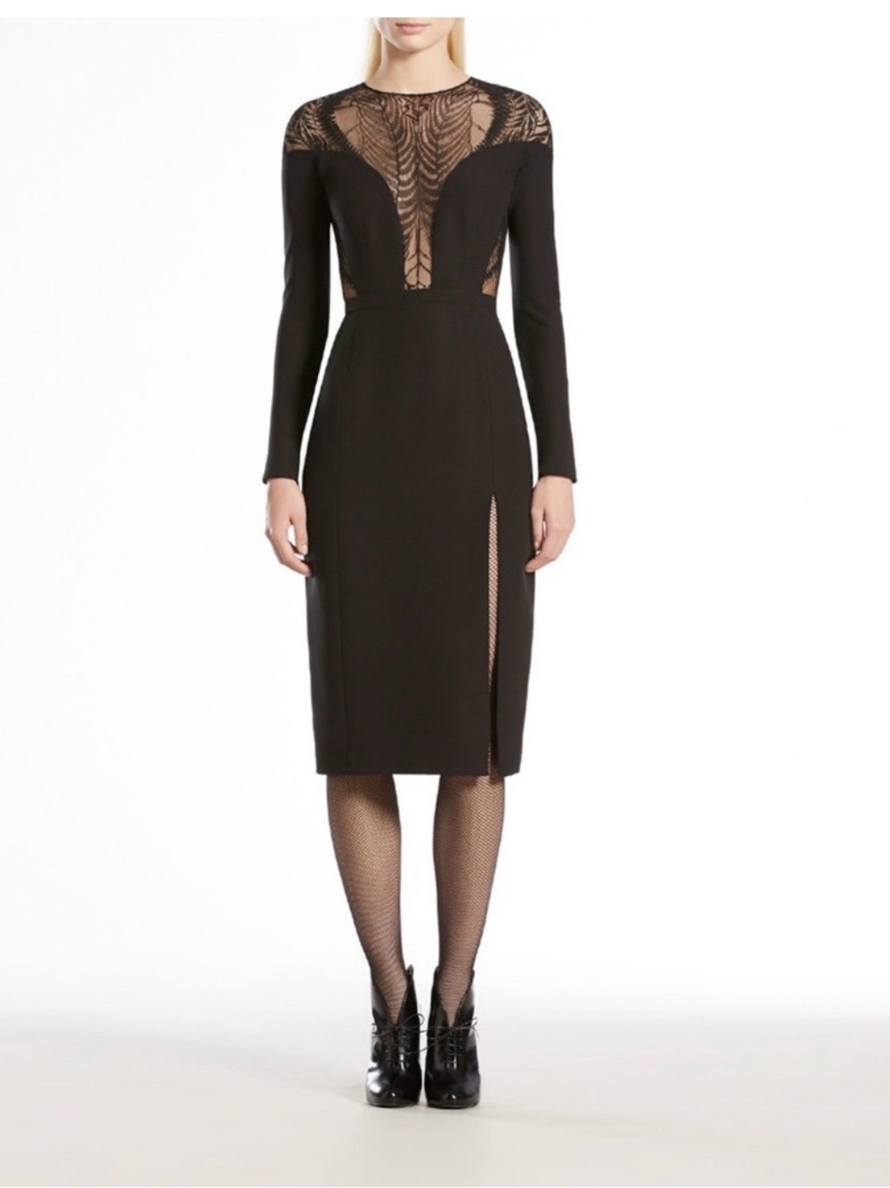 Gucci Black Silk Lace Long Sleeve Dress